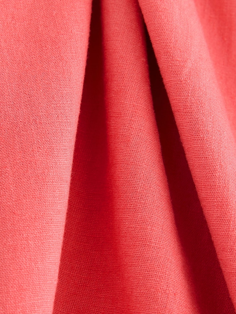 Coral Pink Boat Neck Maxi Linen Blend Dress - Image 2 of 3