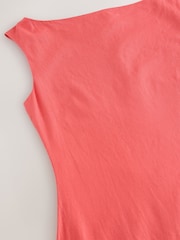 Coral Pink Boat Neck Maxi Linen Blend Dress - Image 3 of 3