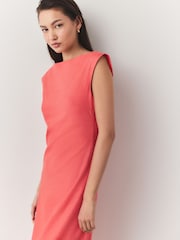 Coral Pink Boat Neck Maxi Linen Blend Dress - Image 4 of 8