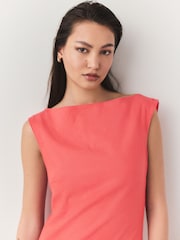 Coral Pink Boat Neck Maxi Linen Blend Dress - Image 5 of 8
