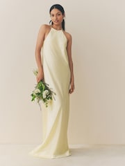 Pastel Yellow High Neck Satin Maxi Dress - Image 1 of 5