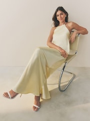 Pastel Yellow High Neck Satin Maxi Dress - Image 2 of 5
