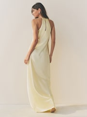 Pastel Yellow High Neck Satin Maxi Dress - Image 4 of 5