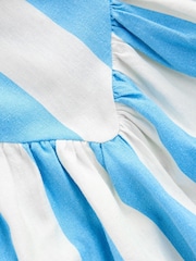 Blue/White Stripe Sleeveless Scoop Neck Waisted Mini Dress with Linen - Image 7 of 9