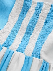 Blue/White Stripe Sleeveless Scoop Neck Waisted Mini Dress with Linen - Image 9 of 9