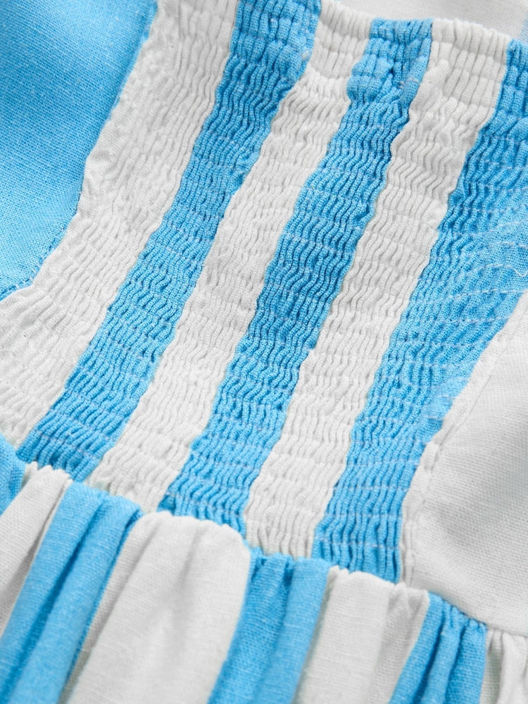 Blue/White Stripe Sleeveless Scoop Neck Waisted Mini Dress with Linen - Image 9 of 9