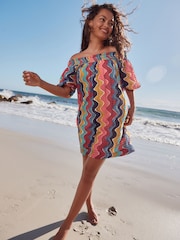 Multicoloured Stripe Bandeau Crinkle Textured Mini Dress - Image 2 of 7