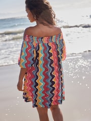 Multicoloured Stripe Bandeau Crinkle Textured Mini Dress - Image 3 of 7