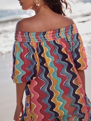 Multicoloured Stripe Bandeau Crinkle Textured Mini Dress - Image 4 of 7