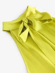 Lime Green Textured Satin Halter Sleeveless Midi Dress - Image 7 of 8