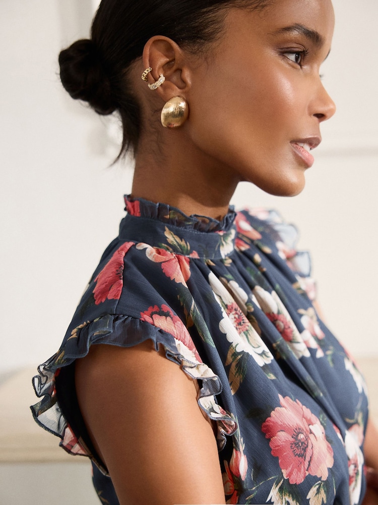 Buy Navy Blue Floral Printed High Neck Tiered Occasion Maxi Dress from Next USA Buy Navy Blue Floral Printed High Neck Tiered Occasion Maxi Dress from Next USA