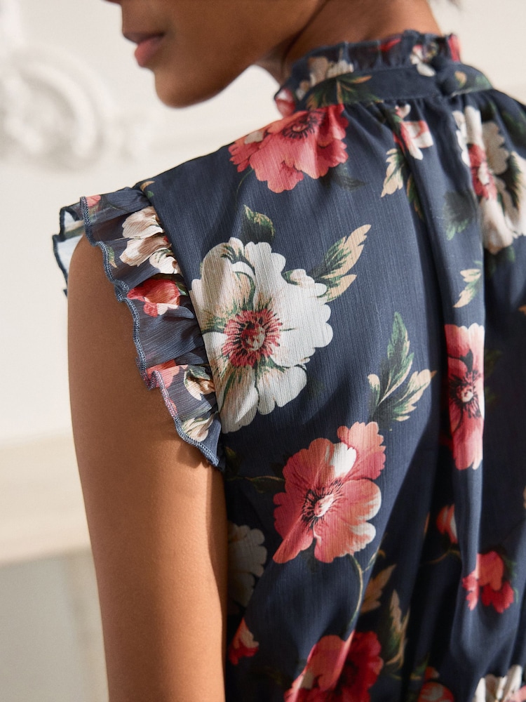 blue floral high neck dress Blue Arabesque Floral High Neck Mini Dress  FARM Rio