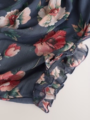 Navy Blue Floral Printed High Neck Tiered Occasion Maxi Dress - Image 8 of 9