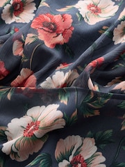 Navy Blue Floral Printed High Neck Tiered Occasion Maxi Dress - Image 9 of 9