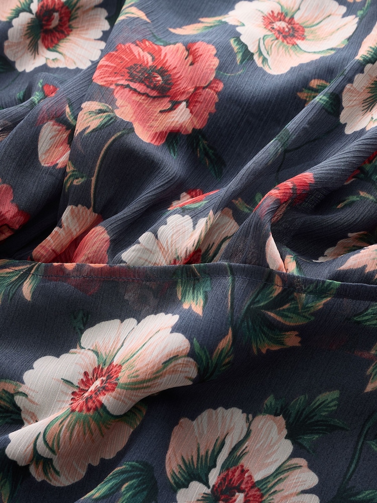 Navy Blue Floral Printed High Neck Tiered Occasion Maxi Dress - Image 9 of 9