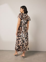 Brown Cow Animal Print Flutter Sleeve V-Neck Tie Waist Maxi Dress - Image 2 of 7