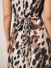 Brown Cow Animal Print Flutter Sleeve V-Neck Tie Waist Maxi Dress - Image 3 of 7