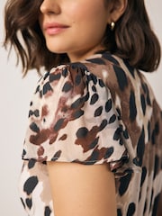 Brown Cow Animal Print Flutter Sleeve V-Neck Tie Waist Maxi Dress - Image 4 of 7