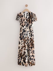 Brown Cow Animal Print Flutter Sleeve V-Neck Tie Waist Maxi Dress - Image 5 of 7