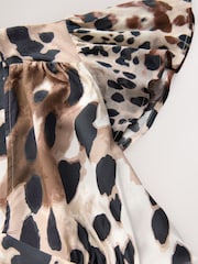 Brown Cow Animal Print Flutter Sleeve V-Neck Tie Waist Maxi Dress - Image 6 of 7