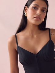 Black Corset Detail Wide Leg 100% Cotton Jumpsuit - Image 5 of 10