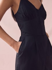 Black Corset Detail Wide Leg 100% Cotton Jumpsuit - Image 6 of 10