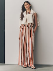 Brown/Cream Stripe Sleeveless Wide Leg 100% Cotton Jumpsuit - Image 2 of 8