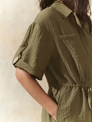 Khaki Green Short Sleeve Textured Utility Playsuit - Image 4 of 7