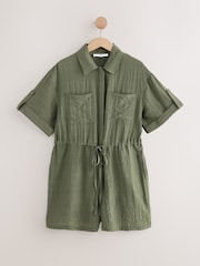 Khaki Green Short Sleeve Textured Utility Playsuit - Image 5 of 7