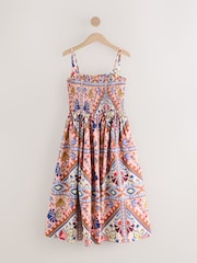 Pink Paisley Print Square Neck Shirred Poplin Midi Dress - Image 6 of 9