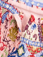 Pink Paisley Print Square Neck Shirred Poplin Midi Dress - Image 8 of 9