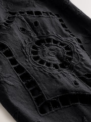 Black Long Sleeve Broderie Summer Mini Dress - Image 7 of 8
