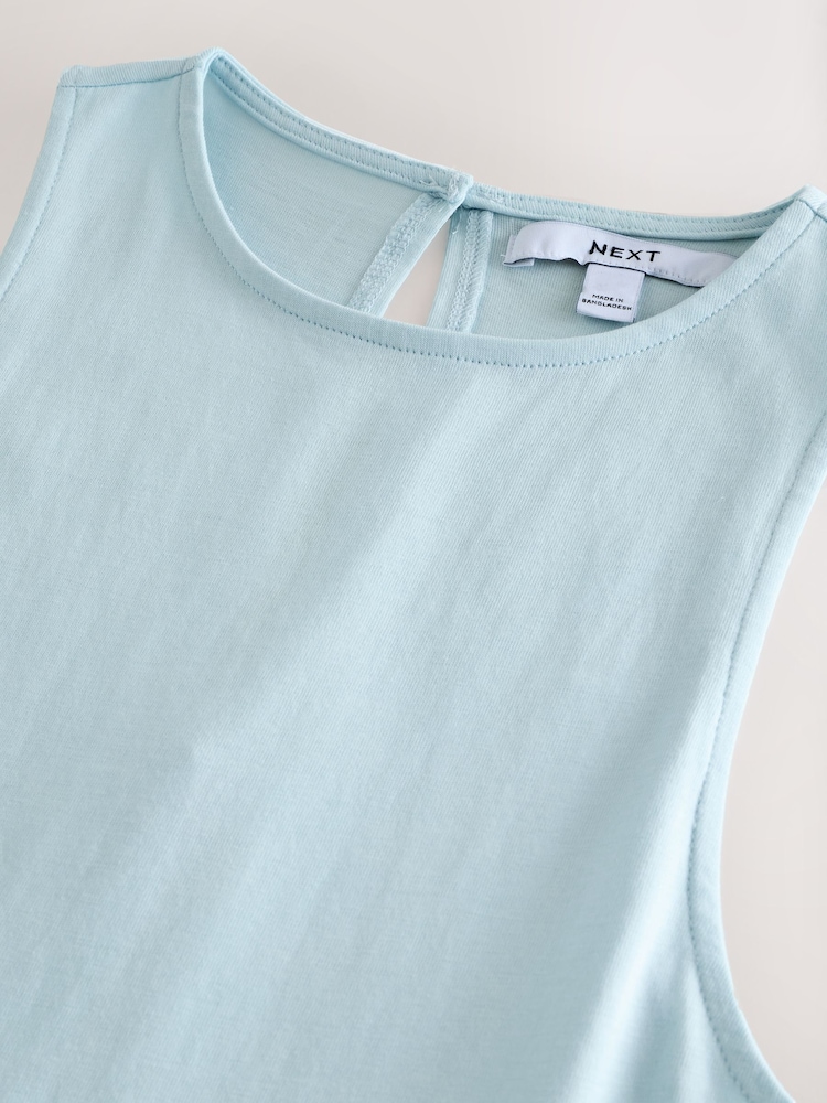 Light Blue Puffball Hem Woven Jersey Mix 100% Cotton Mini Dress - Image 7 of 7 Light Blue Puffball Hem Woven Jersey Mix 100% Cotton Mini Dress - Image 7 of 7