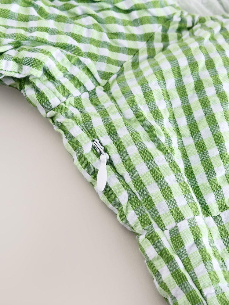 Zielona krata gingham - 100% Cotton Puff Sleeve Milkmaid Mini Dress - Image 7 of 8