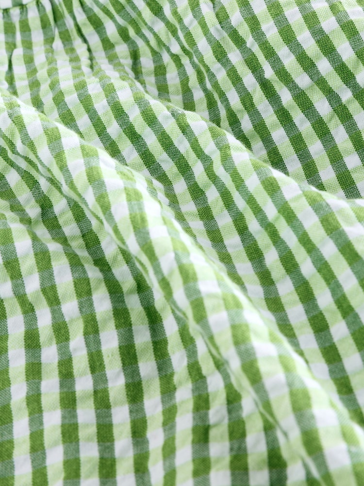 Green Gingham 100% Cotton Puff Sleeve Milkmaid Mini Dress - Image 8 of 8