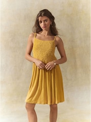 Ochre Yellow Strappy Textured Jersey Mini Dress - Image 1 of 7
