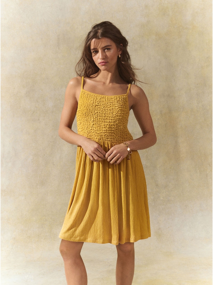 Ochre Yellow Strappy Textured Jersey Mini Dress - Image 1 of 7