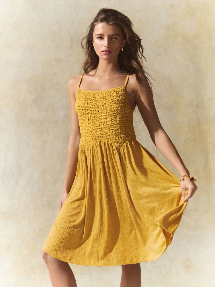 Ochre Yellow Strappy Textured Jersey Mini Dress - Image 2 of 7