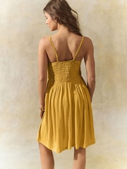 Ochre Yellow Strappy Textured Jersey Mini Dress - Image 3 of 7