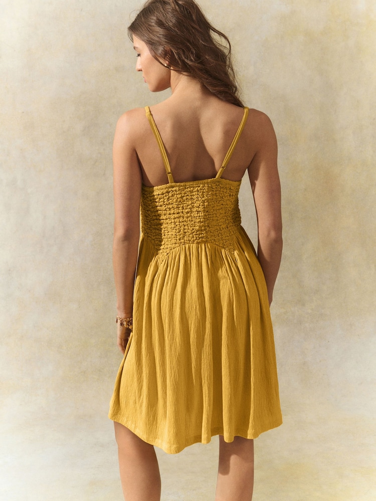 Ochre Yellow Strappy Textured Jersey Mini Dress - Image 3 of 7