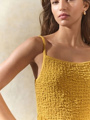 Ochre Yellow Strappy Textured Jersey Mini Dress - Image 4 of 7