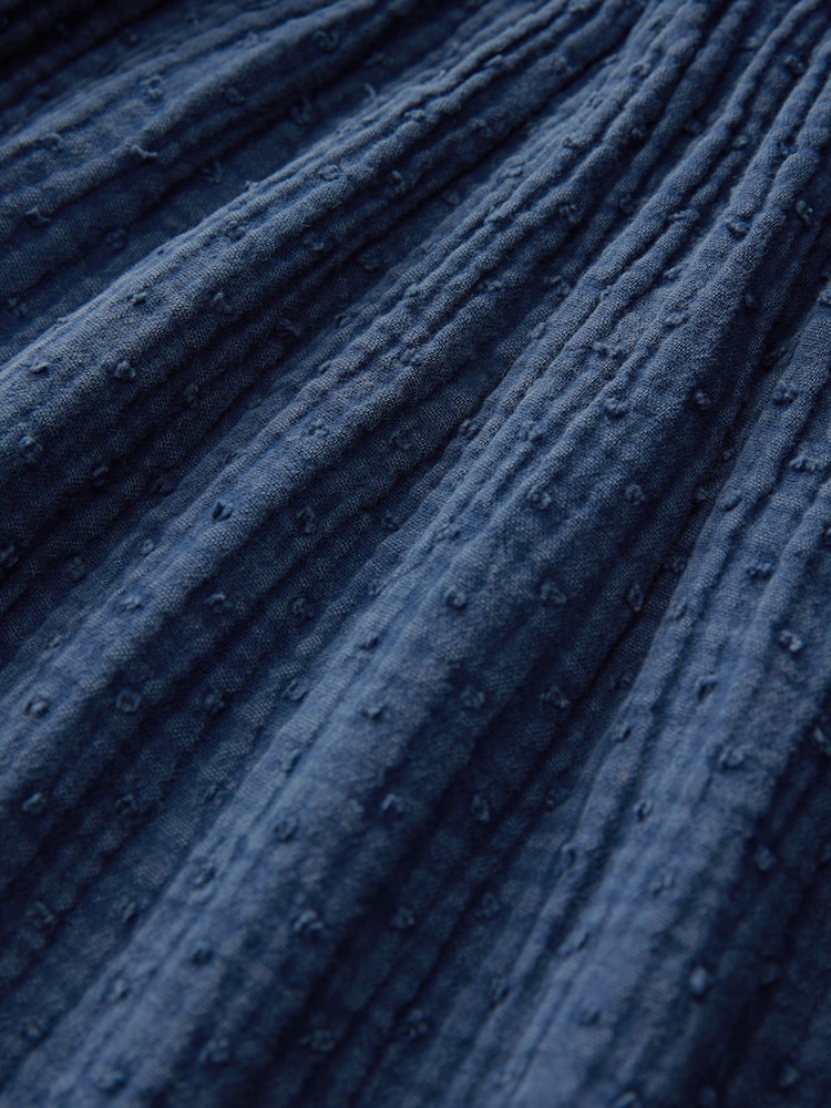Wash Navy Blue Textured V-Neck 100% Cotton Mini Dress - Image 8 of 8