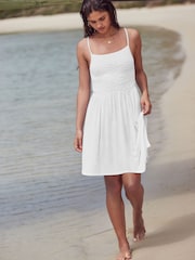 White Strappy Textured Jersey Mini Dress - Image 1 of 7