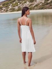 White Strappy Textured Jersey Mini Dress - Image 2 of 7