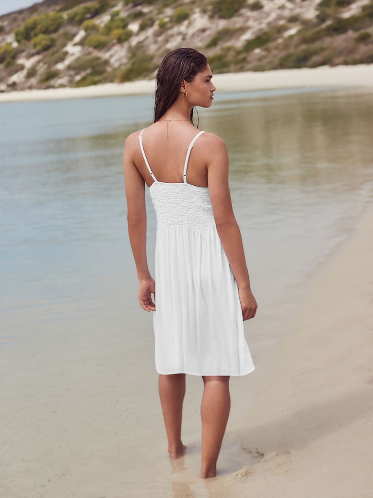 White Strappy Textured Jersey Mini Dress - Image 2 of 7