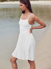 White Strappy Textured Jersey Mini Dress - Image 3 of 7