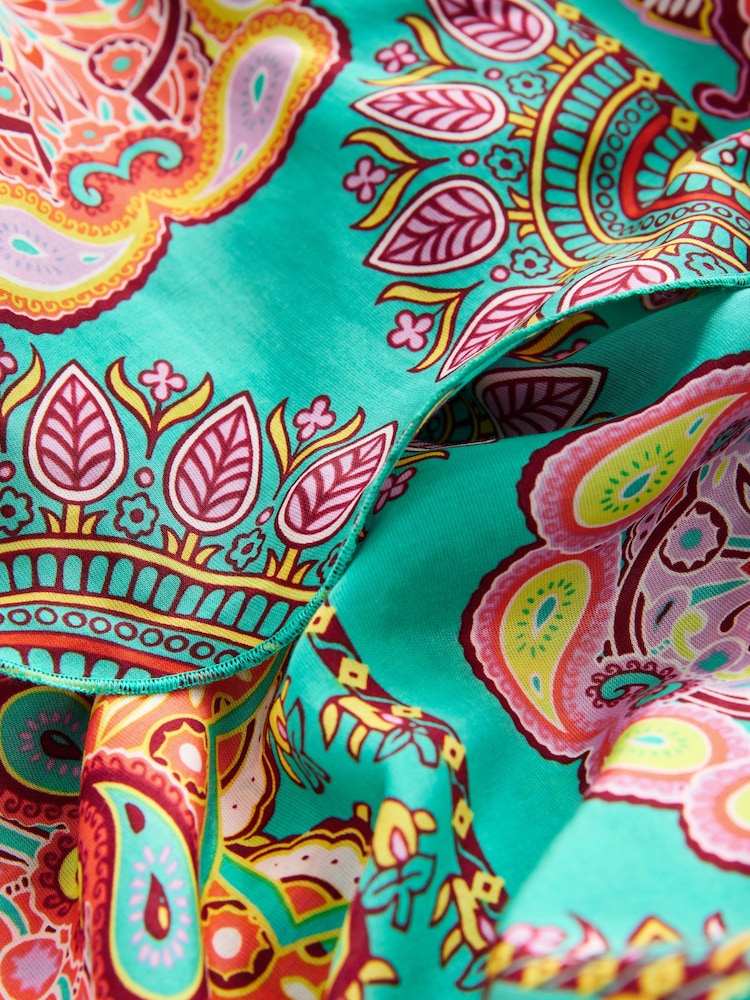 ការបោះពុម្ព Paisley ពណ៌បៃតងភ្លឺ - N. រ៉ូប Maxi Occasion Boho ដៃវែងពិសេស - Image 6 of 7