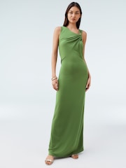 Khaki Green Twist Detailed Slinky Maxi Dress - Image 2 of 7