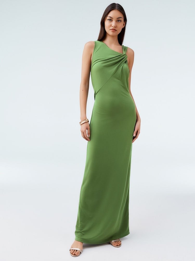 Khaki Green Twist Detailed Slinky Maxi Dress - Image 2 of 7