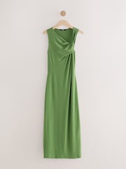 Khaki Green Twist Detailed Slinky Maxi Dress - Image 5 of 7